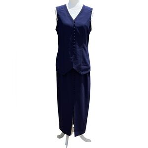 Liz Claiborne Deep Blue Vest And Skirt Set Midi Skirt Office Skirt Work Wear
